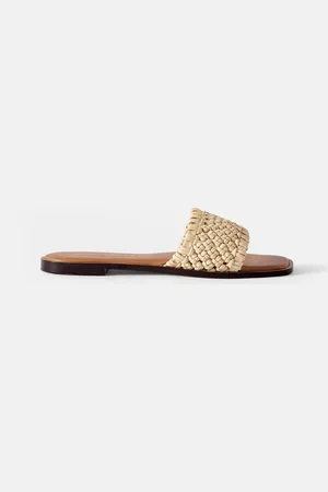 mint&berry Cream Sophie Leather Woven Sliders eu37uk4