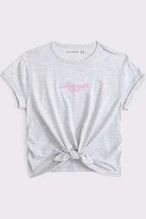 Abercrombie & Fitch Grey Cropped Short Sleeve Logo T-Shirt With Tie Front 13