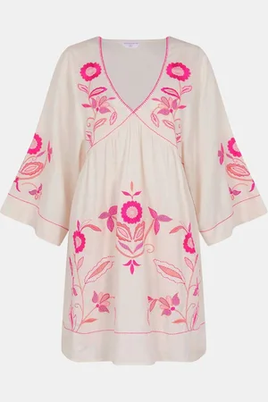 Accessorize Floral Print Embroidered Mini Beach Dress L