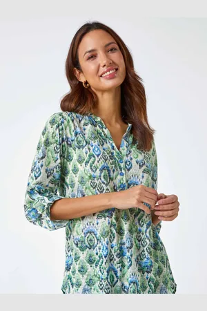 Roman Green Patterned Burnout Print Relaxed Top AU 12