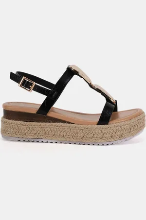 Novo Black Wide Fit SASKIA Hardware Detail Espadrille Flatform Sandals AU 6 (EU 37)