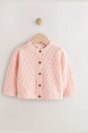 Next Pink Pointelle Baby Knitted 100% Cotton Cardigan (0mths-2yrs) Up to 3 Months (62cm)