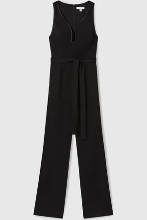 Reiss Black Eva Wide-Leg Sleeveless Jumpsuit With Curved Neckline AU 4