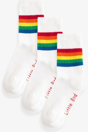Little Bird White Bright Rainbow Stripe Tube Socks 3 Pack 3-5.5 Jnr