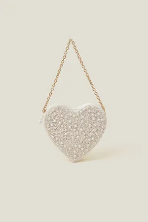 Accessorize Natural Pearl Embellished Heart Bag One