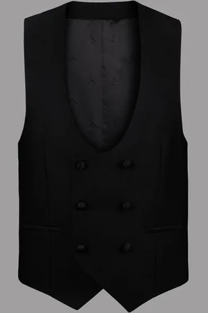Charles Tyrwhitt Black Adjustable Fit Dinner Suit Double Breasted Waistcoat 46 R