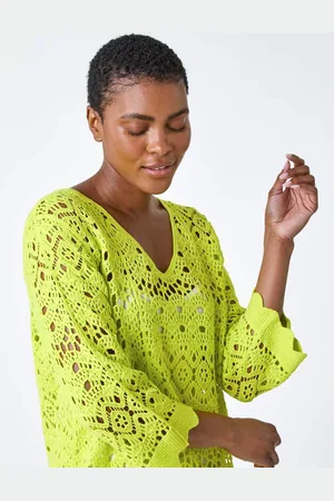 Roman Green Cotton Crochet 100% Cotton Tunic Top AU 18