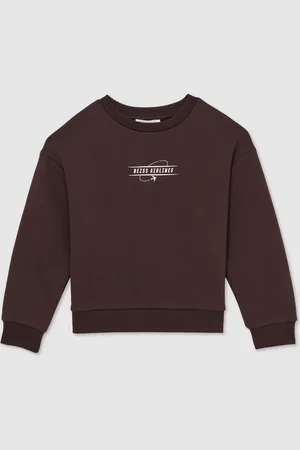 Reiss Chocolate Brown/Off White Orville Cotton-Blend Airlines-Print Sweatshirt 13