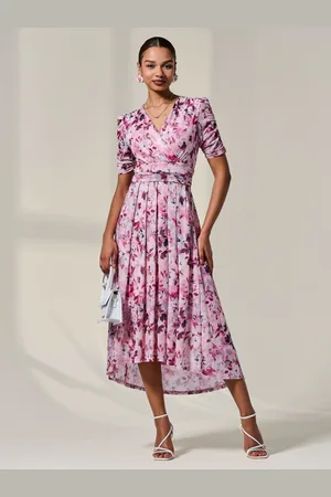 Jolie Moi Petite Wrap Front Ruched Sleeve Midi Dress 8petite