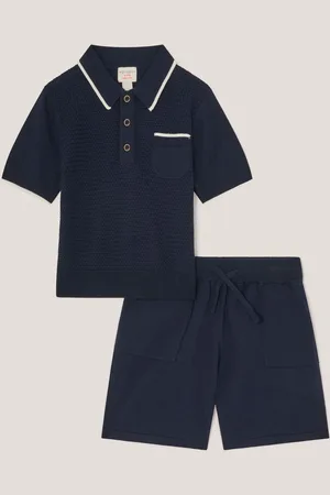 Monsoon Blue Knitted Polo Shirt and Shorts Set 12