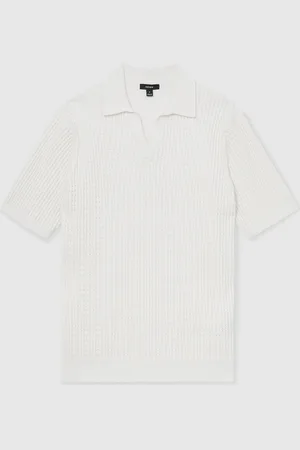 Reiss Merit Micro-Cable Open-Collar Cotton-Blend Shirt large