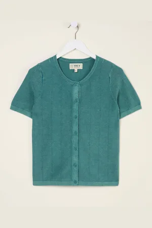 Fat Face FatFace Lili Teal Blue Laundered Short Sleeve Cardigan 20