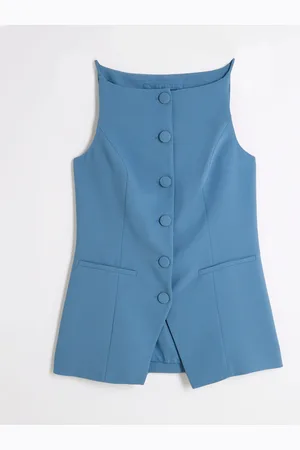 River Island Blue Square Neck Strappy Waistcoat AU 10