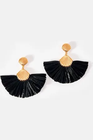 mint&berry Gold Tone Shell Raffia Earrings One