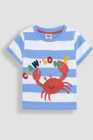 JoJo Maman Bébé Blue Stripe Crab Appliqué T-Shirt 3