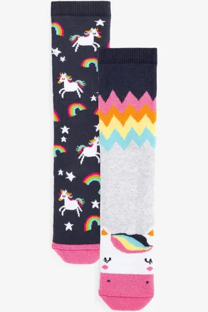 Next Navy Blue 2 Pack Thermal Cotton Rich Unicorn Welly Socks UK 4