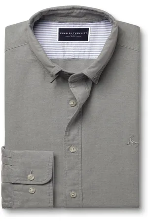 Charles Tyrwhitt Classic Fit Plain Button Down Stretch Washed Oxford 100% Cotton Shirt M