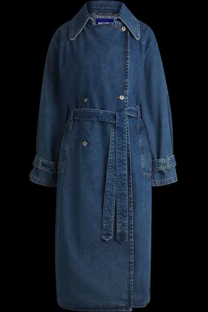 HUGO BOSS Blue Denim Cotton Trench Coat XL