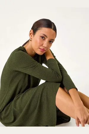 Roman Ribbed Drop Waist Stretch Midi Dress AU 20