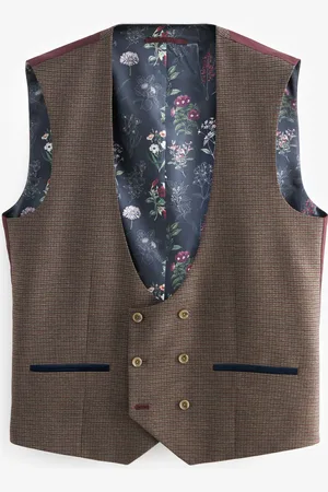 Next Brown Trimmed Check Brown Suit Waistcoat 38 L