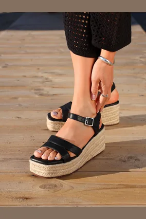 Linzi Black Contour Double Front Strap Wedge Sandals AU 8 (EU 39)