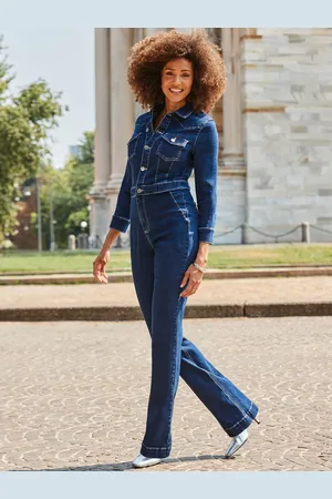 Sosandar Blue Petite Western Bootcut Denim Jumpsuit AU 12