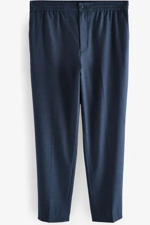 Next Navy Elasticated Waist Wool Rich Textured Formal Trousers 36W x 31L (UK 36 R)