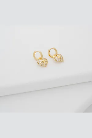 Ted Baker Gold Tone Cherise: Crystal Cluster Heart Huggie Drop Earrings One