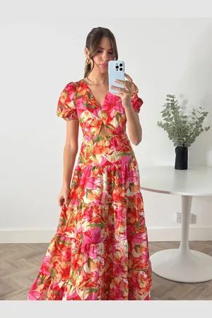 Style Cheat Tiered Floral Maxi Zoe Puff Sleeve Dress AU 16