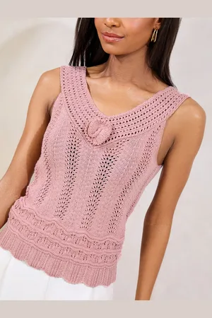 Lipsy London Pink Crochet Stitchy Flower Corsage V-Neck Knit Vest Top AU 16