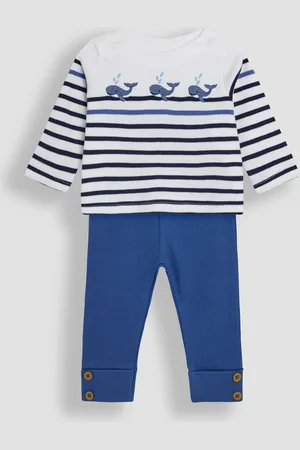 JoJo Maman Bébé White Whale 2-Piece Embroidered Top & Rib Leggings Set 12