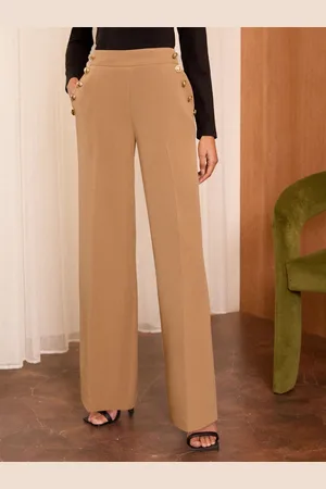 Love & Roses Camel Military Button Wide Leg Tailored Trousers AU 18 R