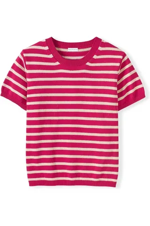 CELTIC & CO. Pink Striped Knitted Crew Neck 100% Cotton T-Shirt XL