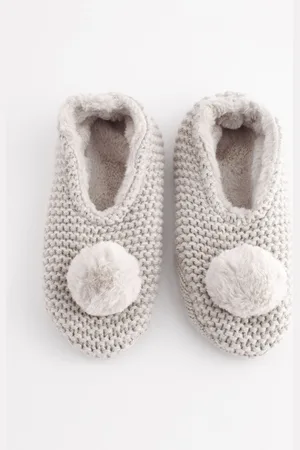 Next Grey Knitted Footsie Slippers S-M