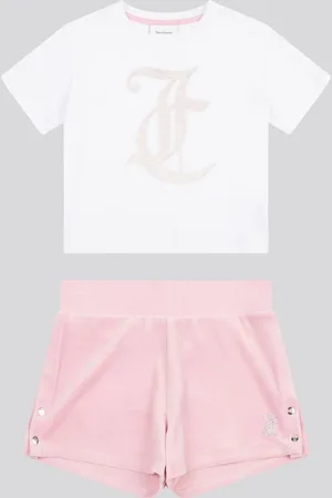 Juicy Couture Pink Girls Boxy T-Shirt & Velour Shorts Set 9