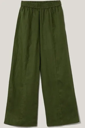 Jigsaw Green 100% Linen Wide Leg Trousers 10