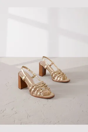 Next Gold Signature Premium Leather Square Toe Cage Slingback Block Heel Sandals AU 6.5 (EU 37.5)