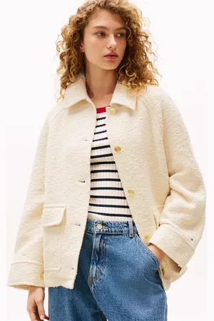 Tommy Hilfiger Cream Sofia Richie Grainge Sherpa Overshirt Jacket AU 10