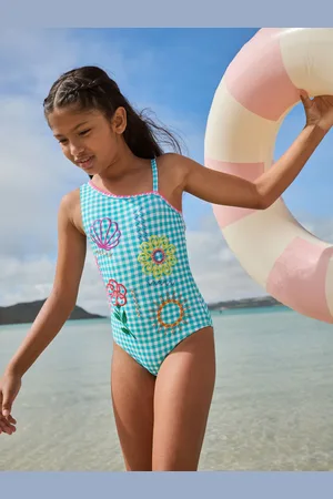 Next Green Embroidered Gingham One Shoulder Swimsuits (3-16yrs) 10 Years (140cm)