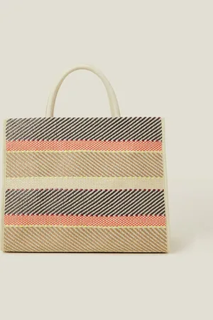 Accessorize Cream Woven Stripe Tote Bag One