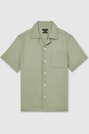 Reiss Nitus Herringbone Twill Cuban Collar Short Sleeve Shirt XL