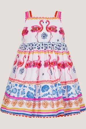 Monsoon Sequin Embellished Flamingo 100% Cotton Dress 3 Years (98cm)
