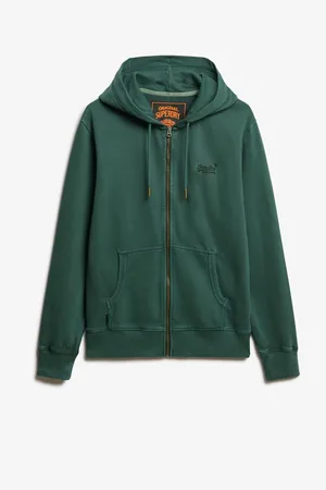 Superdry Forest Green 100% Cotton Essential Logo Washed Zip Hoodie XL