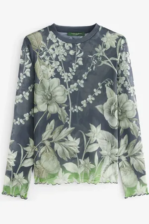 Next Kew Collection Navy Floral Long Sleeve Floral Mesh Top AU 26