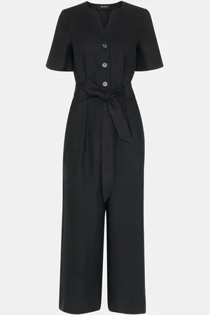 Whistles Black Fiona 100% Linen Button Jumpsuit 14