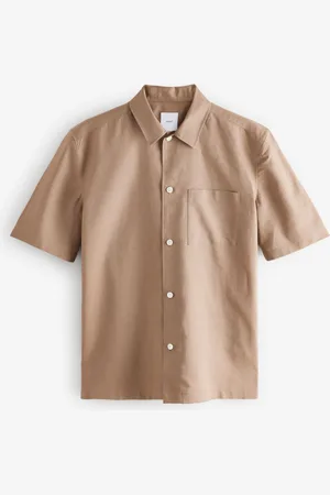 Next Standard Collar Cotton Linen Blend Short Sleeve Shirt 3XL