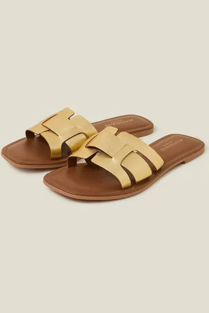 Accessorize Gold Metallic Leather Cut-Out Slide Sandals AU 10 (EU 41)