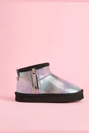 Lipsy London Black Flatform Mule Side Zip Faux Fur Suede Lined Ultra Soft Bootie AU 4 (EU 37)
