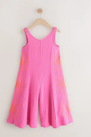 Next Pink Embroidered 100% Cotton Playsuit (3-16yrs) 14 Years (164cm)