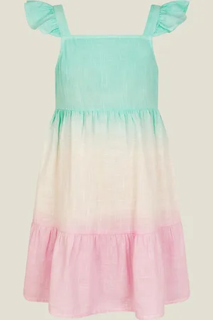 Accessorize Blue Girls Ombre Tiered 100% Cotton Sun Dress 7